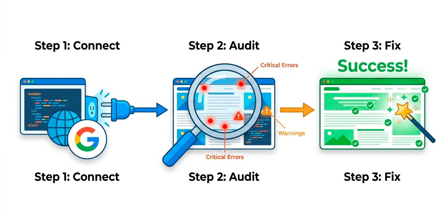 3-Step Process: Connect, Audit, Fix