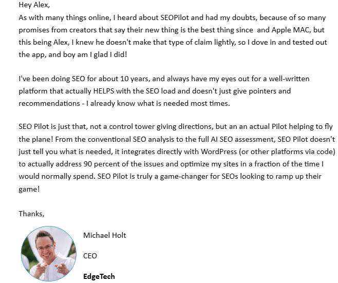 Michael Holt — 10-year SEO veteran, SEOPilot fixes 90% of issues automatically